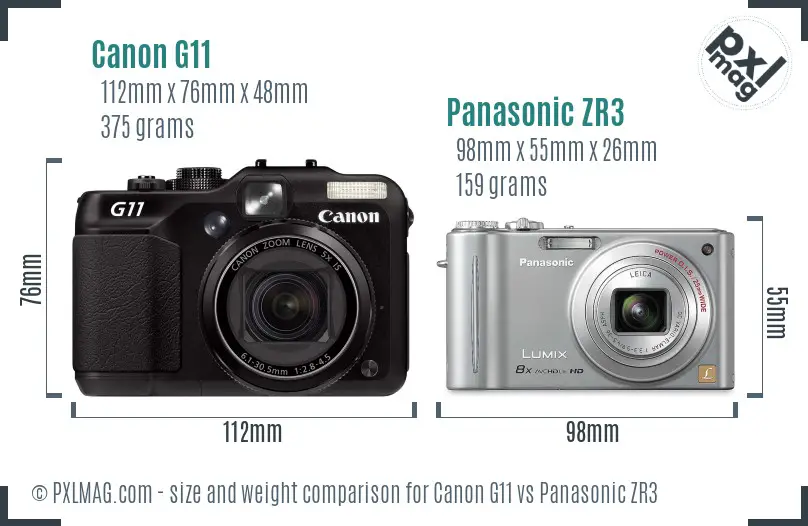 Canon G11 vs Panasonic ZR3 size comparison