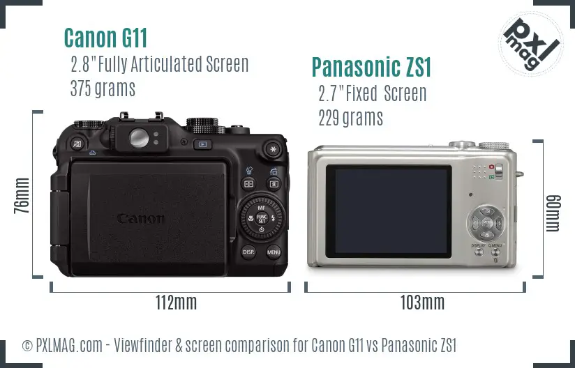 Canon G11 vs Panasonic ZS1 Screen and Viewfinder comparison