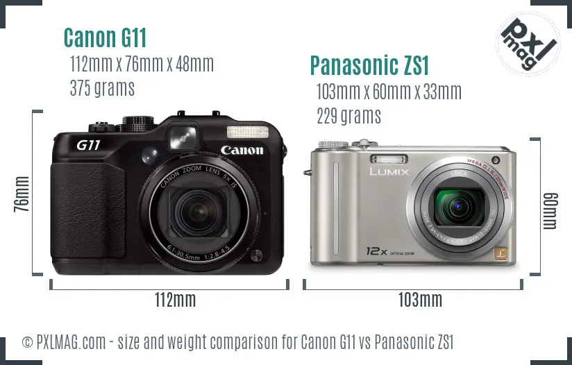 Canon G11 vs Panasonic ZS1 size comparison