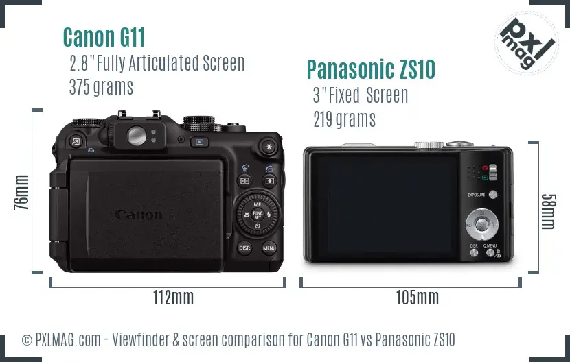 Canon G11 vs Panasonic ZS10 Screen and Viewfinder comparison