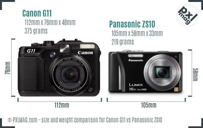 Canon G11 vs Panasonic ZS10 size comparison