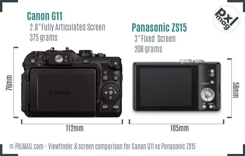 Canon G11 vs Panasonic ZS15 Screen and Viewfinder comparison