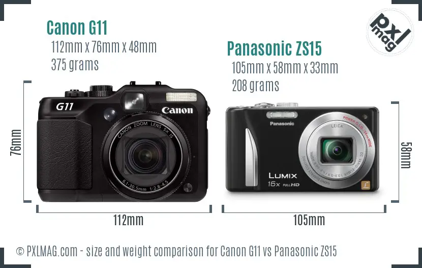 Canon G11 vs Panasonic ZS15 size comparison