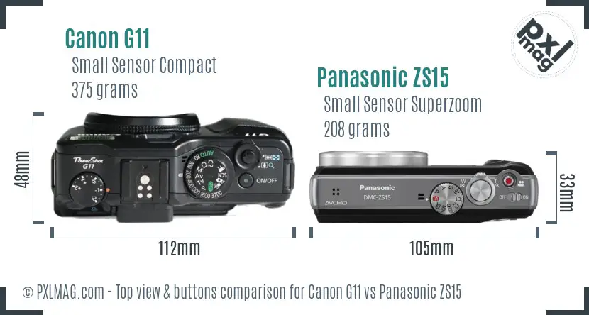 Canon G11 vs Panasonic ZS15 top view buttons comparison