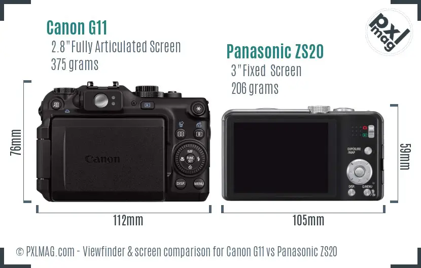 Canon G11 vs Panasonic ZS20 Screen and Viewfinder comparison