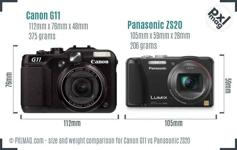 Canon G11 vs Panasonic ZS20 size comparison