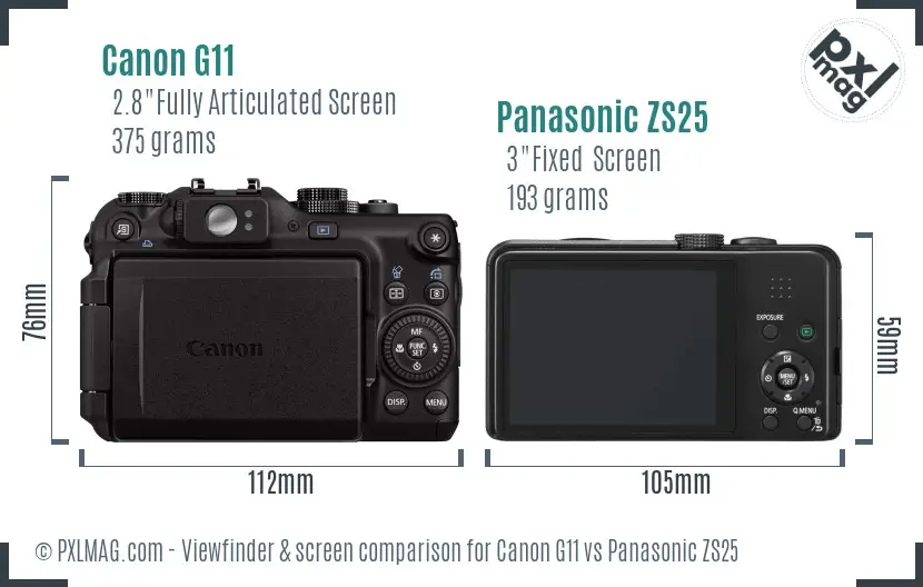 Canon G11 vs Panasonic ZS25 Screen and Viewfinder comparison