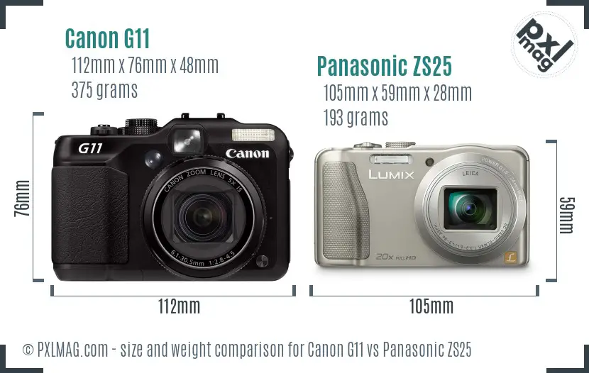 Canon G11 vs Panasonic ZS25 size comparison