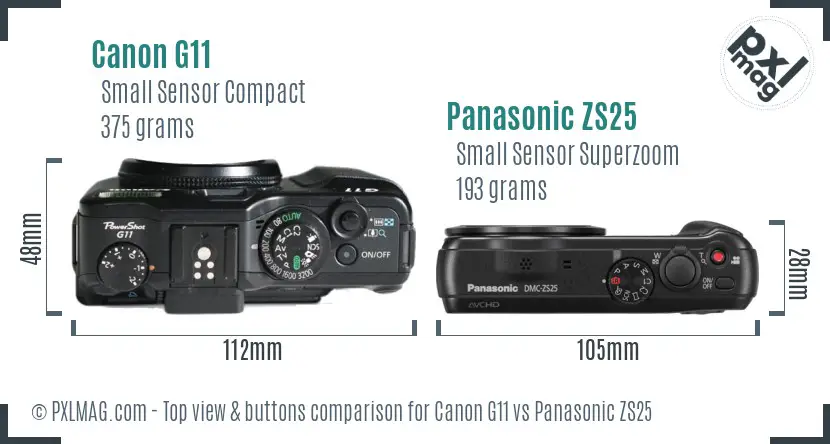 Canon G11 vs Panasonic ZS25 top view buttons comparison