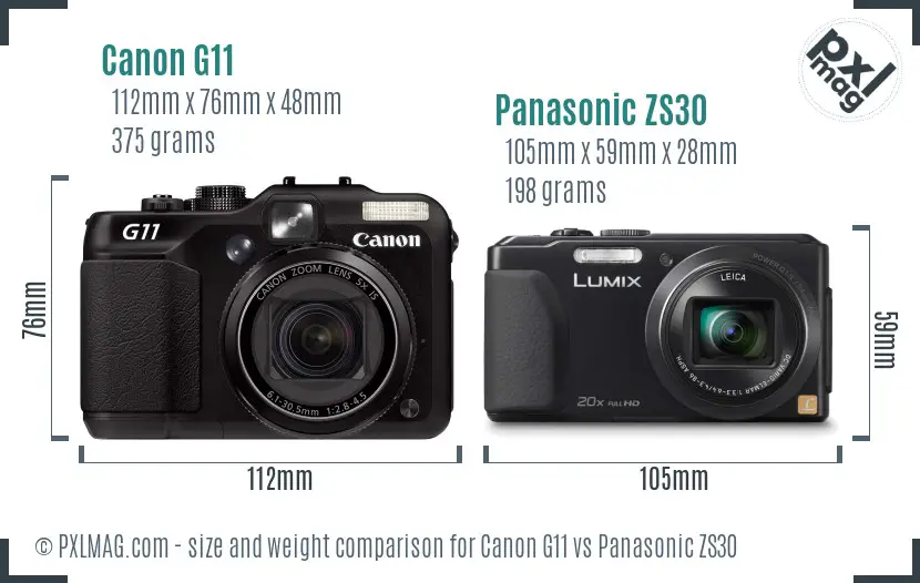 Canon G11 vs Panasonic ZS30 size comparison Canon G11 vs Panasonic ZS30 size comparison