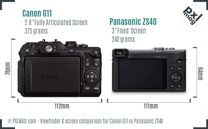 Canon G11 vs Panasonic ZS40 Screen and Viewfinder comparison