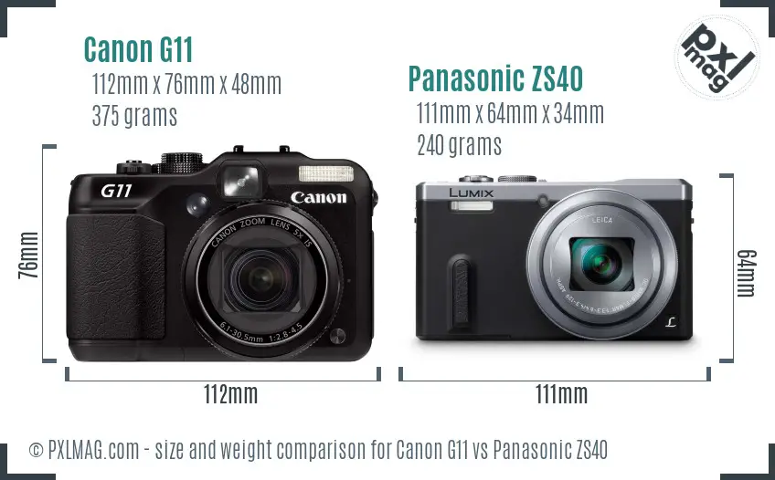 Canon G11 vs Panasonic ZS40 size comparison