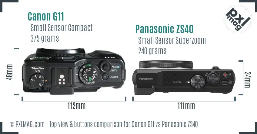 Canon G11 vs Panasonic ZS40 top view buttons comparison