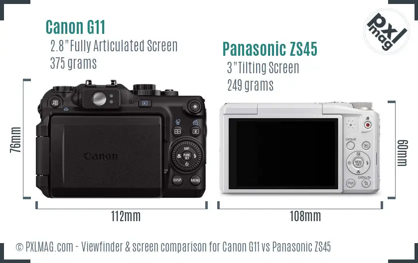 Canon G11 vs Panasonic ZS45 Screen and Viewfinder comparison