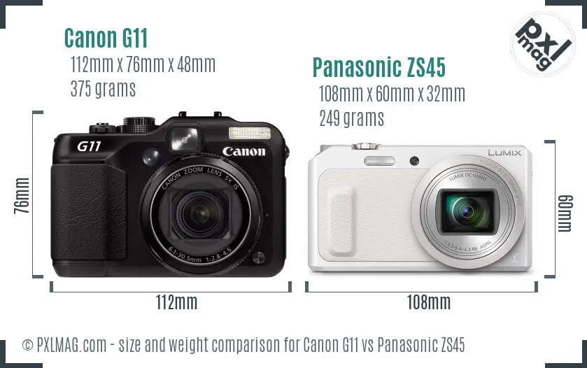 Canon G11 vs Panasonic ZS45 size comparison