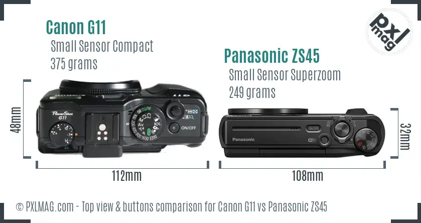 Canon G11 vs Panasonic ZS45 top view buttons comparison