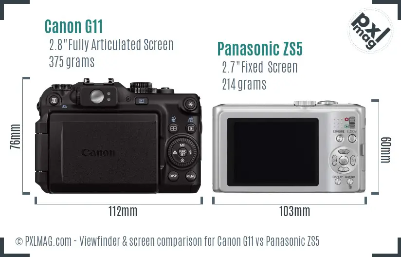 Canon G11 vs Panasonic ZS5 Screen and Viewfinder comparison