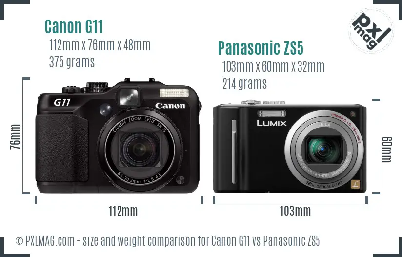 Canon G11 vs Panasonic ZS5 size comparison