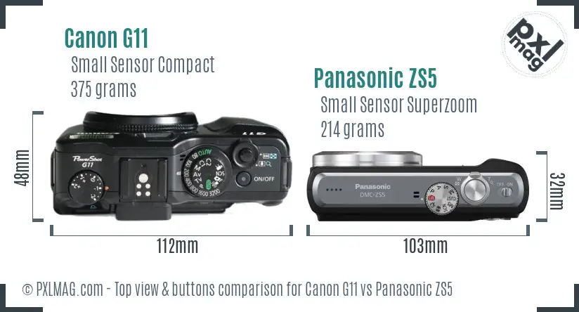 Canon G11 vs Panasonic ZS5 top view buttons comparison