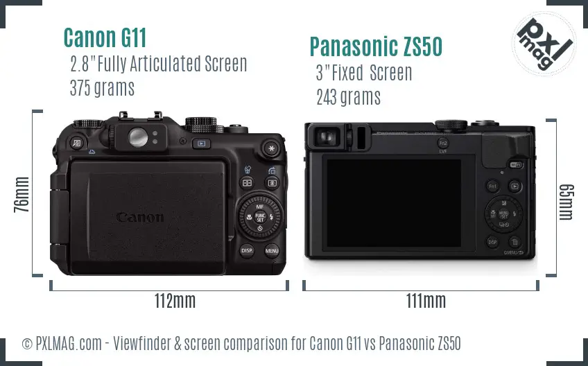 Canon G11 vs Panasonic ZS50 Screen and Viewfinder comparison