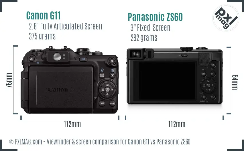 Canon G11 vs Panasonic ZS60 Screen and Viewfinder comparison