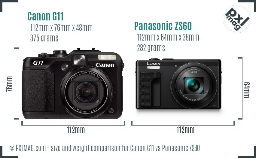 Canon G11 vs Panasonic ZS60 size comparison