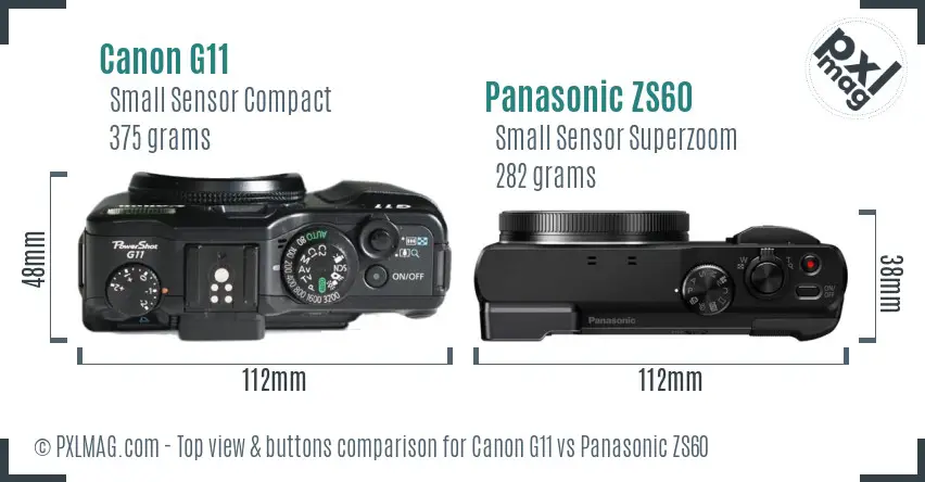 Canon G11 vs Panasonic ZS60 top view buttons comparison