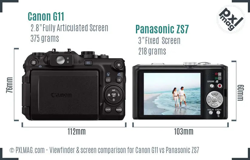 Canon G11 vs Panasonic ZS7 Screen and Viewfinder comparison