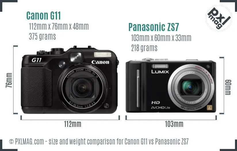 Canon G11 vs Panasonic ZS7 size comparison