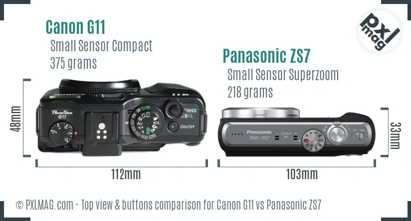 Canon G11 vs Panasonic ZS7 top view buttons comparison