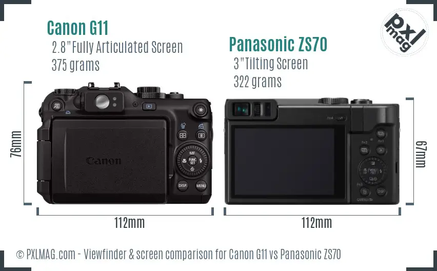 Canon G11 vs Panasonic ZS70 Screen and Viewfinder comparison