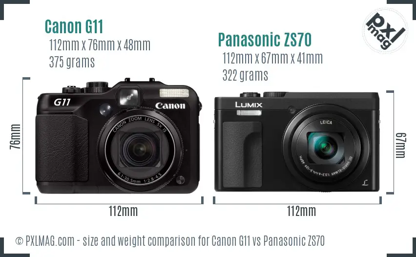 Canon G11 vs Panasonic ZS70 size comparison