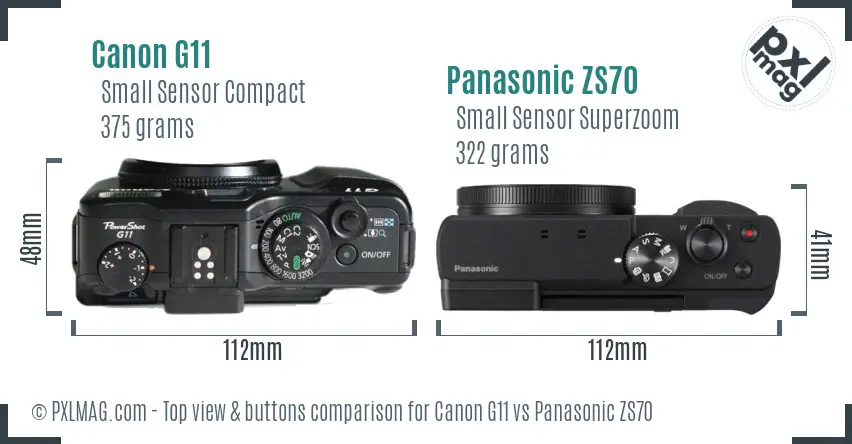 Canon G11 vs Panasonic ZS70 top view buttons comparison