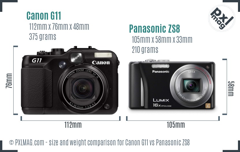 Canon G11 vs Panasonic ZS8 size comparison
