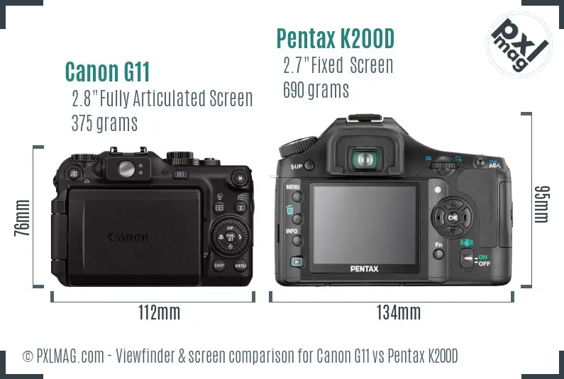 Canon G11 vs Pentax K200D Screen and Viewfinder comparison Canon G11 vs Pentax K200D Screen and Viewfinder comparison
