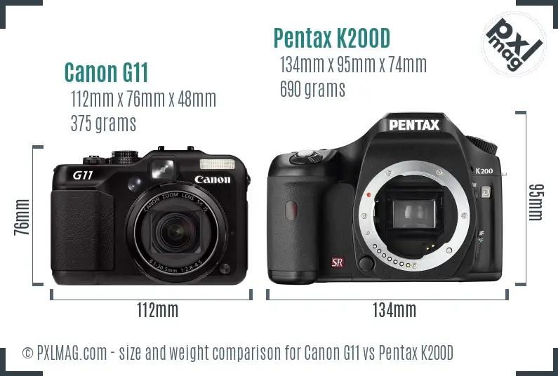 Canon G11 vs Pentax K200D size comparison Canon G11 vs Pentax K200D size comparison
