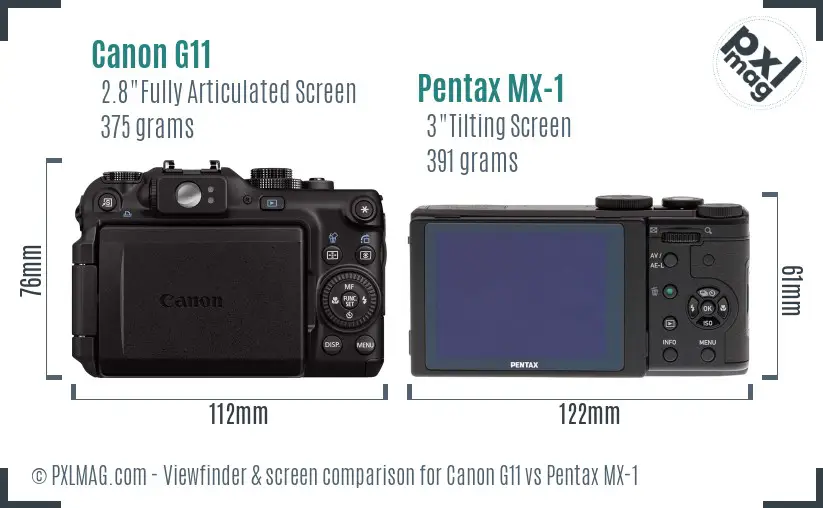 Canon G11 vs Pentax MX-1 Screen and Viewfinder comparison
