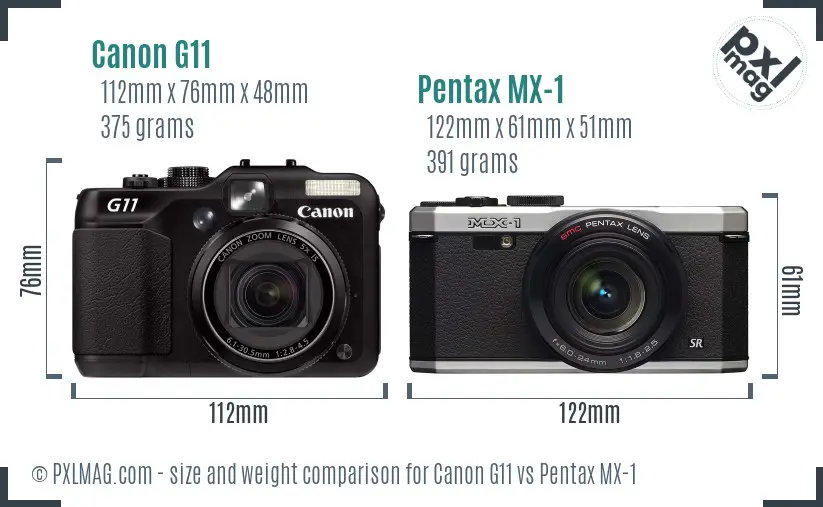 Canon G11 vs Pentax MX-1 size comparison