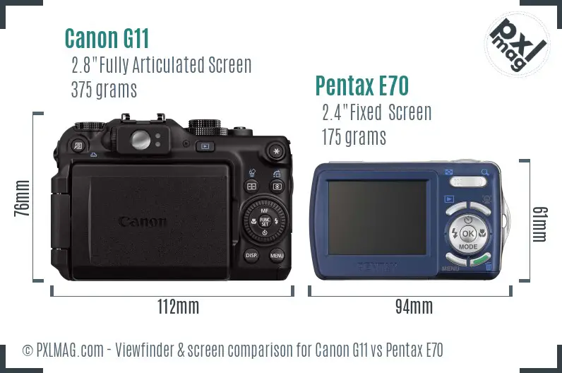 Canon G11 vs Pentax E70 Screen and Viewfinder comparison