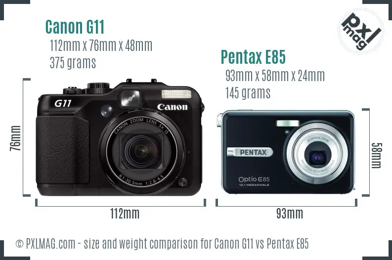 Canon G11 vs Pentax E85 size comparison