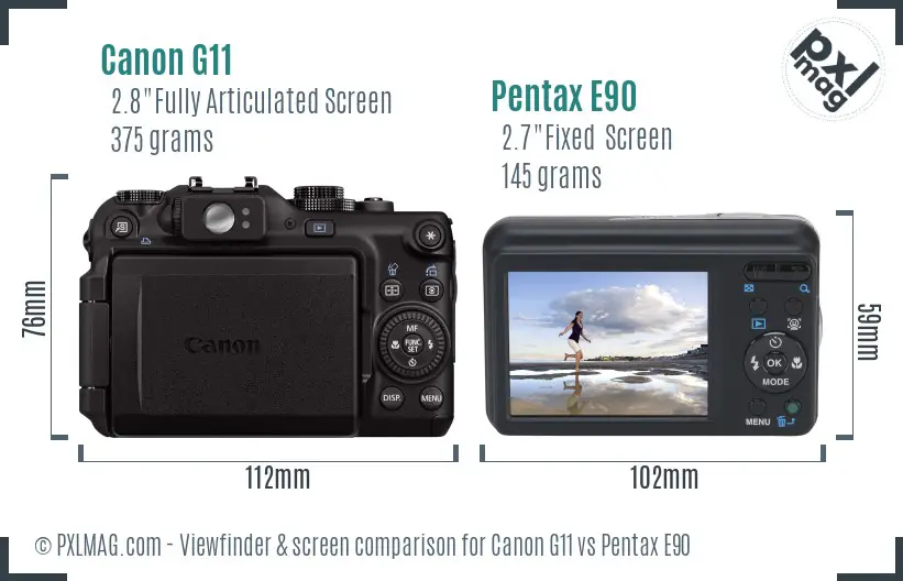 Canon G11 vs Pentax E90 Screen and Viewfinder comparison