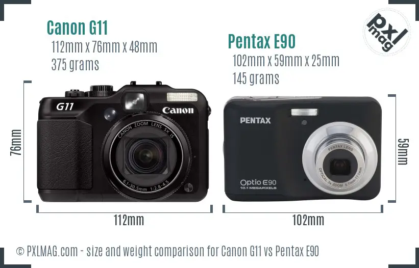 Canon G11 vs Pentax E90 size comparison