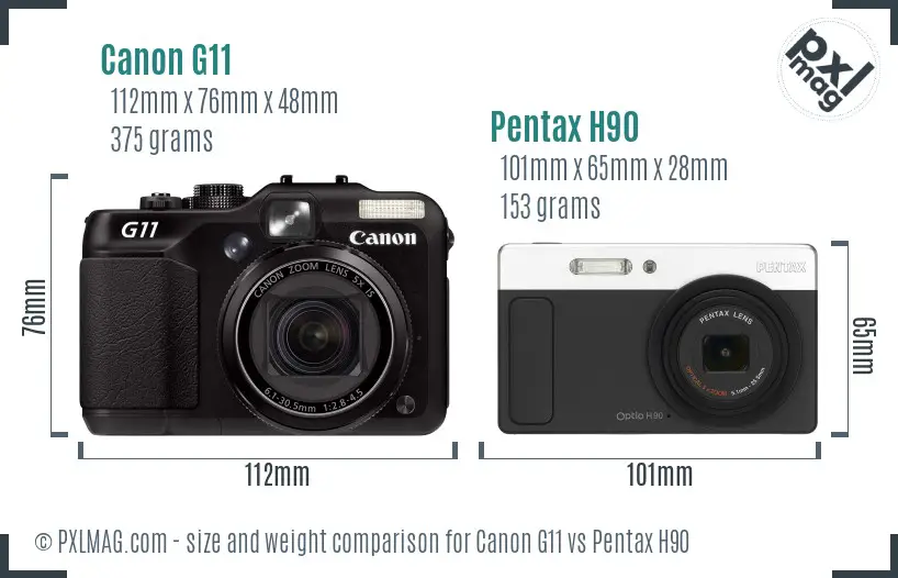 Canon G11 vs Pentax H90 size comparison