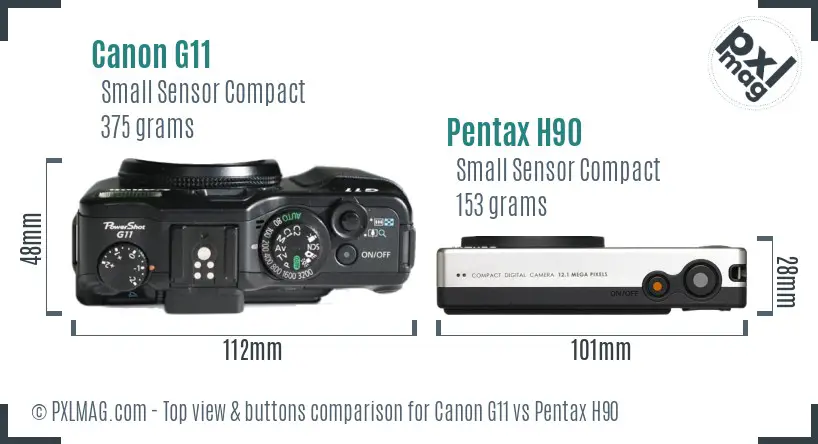 Canon G11 vs Pentax H90 top view buttons comparison