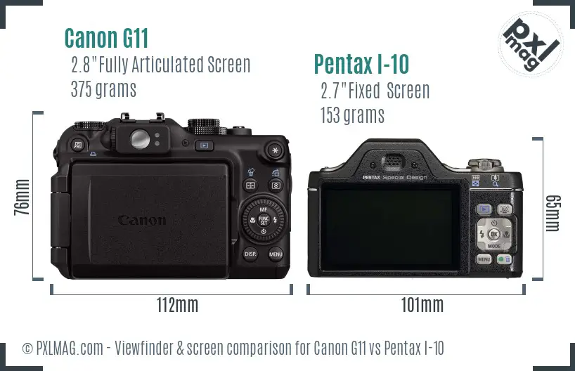 Canon G11 vs Pentax I-10 Screen and Viewfinder comparison