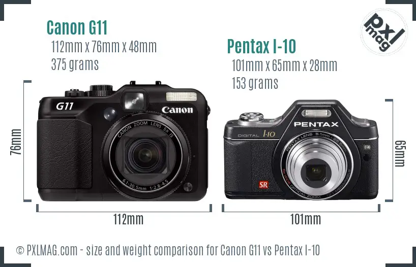 Canon G11 vs Pentax I-10 size comparison