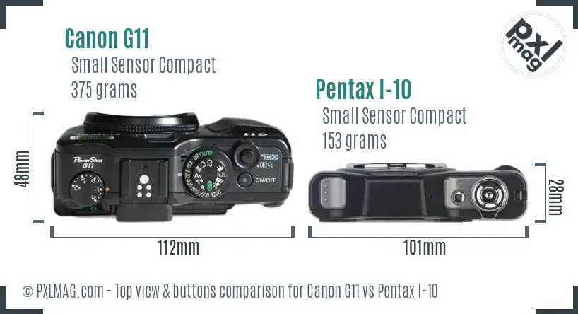 Canon G11 vs Pentax I-10 top view buttons comparison