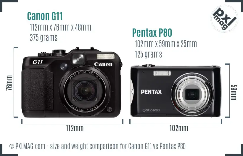 Canon G11 vs Pentax P80 size comparison