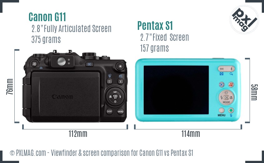 Canon G11 vs Pentax S1 Screen and Viewfinder comparison