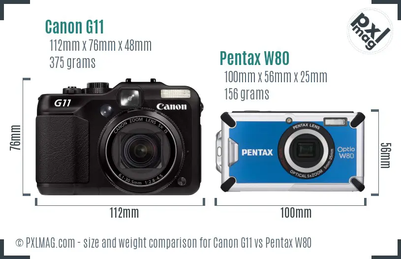 Canon G11 vs Pentax W80 size comparison
